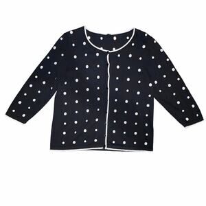 Talbots Petite Polka Dot Cardigan Black White Classic Minimalist Office Career
